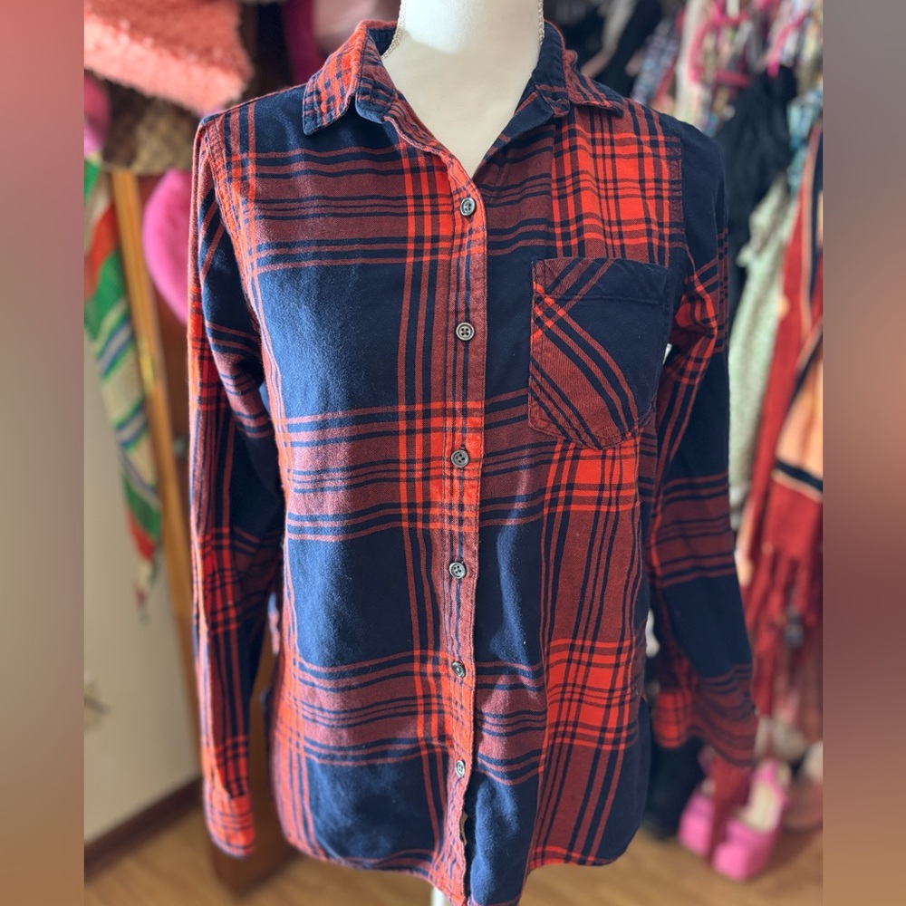 Red and Blue Plaid Button-Up Shirt